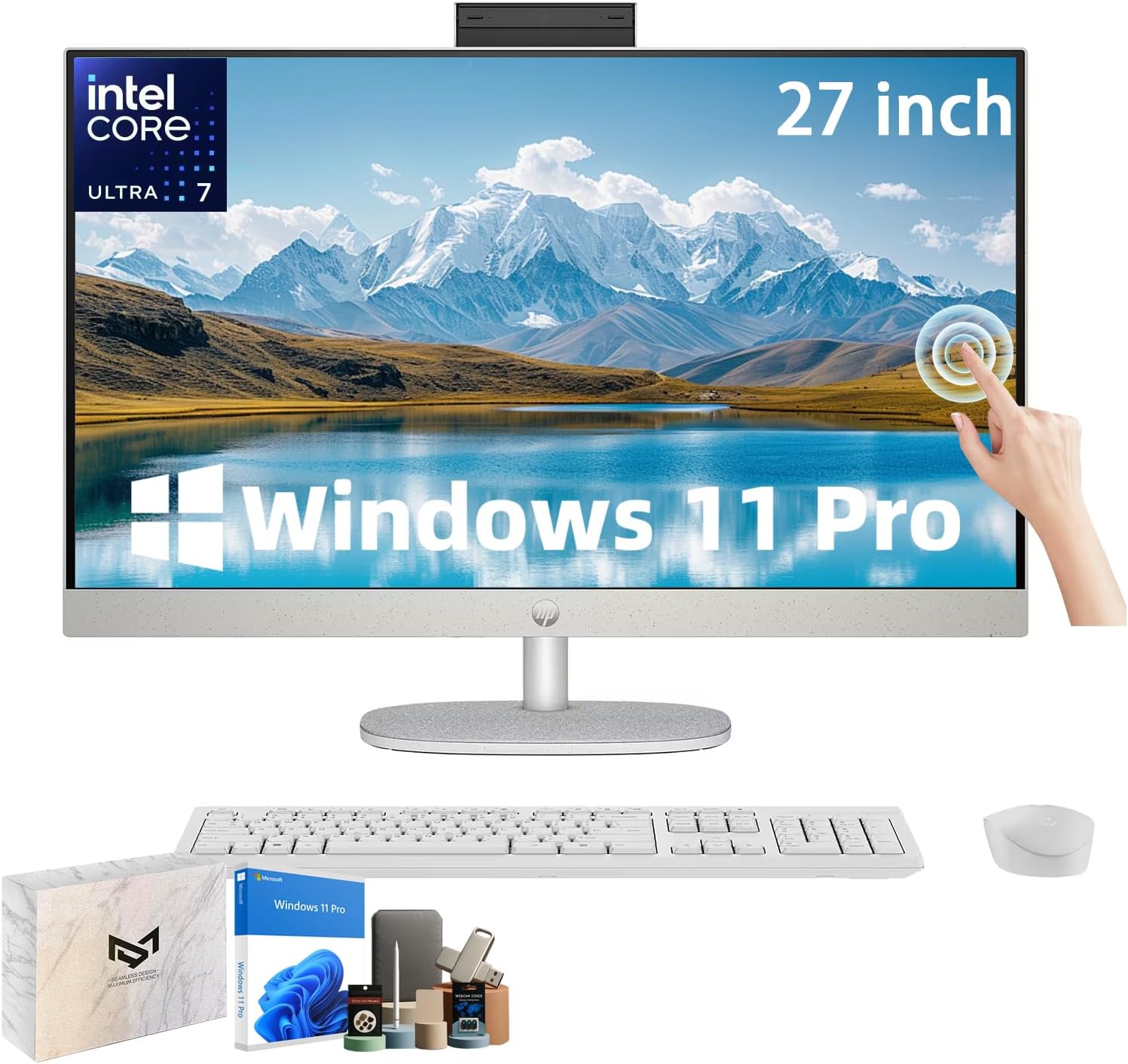 HP 27 Touchscreen All-in-One Desktop Computer – 27″ FHD IPS Display, Intel 12-Core Ultra7-155U, Intel Graphics, Adjustable Height, Win 11 Pro, Keyboard & Mouse, Business AIO, 32GB DDR5 RAM | 2TB SSD