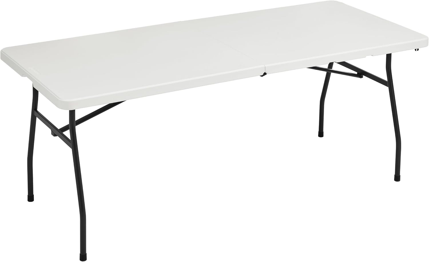 Amazon Basics Heavy Duty Portable Folding Table, 6 ft, Indoor & Outdoor, Fold-in-Half Design with Carrying Handle, White | Portable, Heavy Duty, Indoor & Outdoor, with Carrying Handle