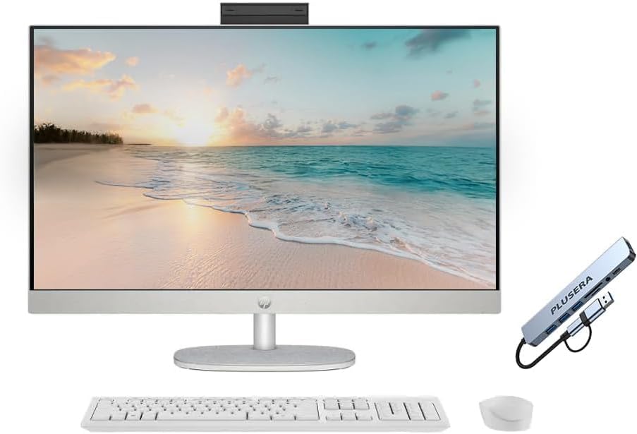 HP 27″ FHD Touch-Screen All-in-One Computer, 12-Cores Intel Core Ultra 7, 64GB DDR5 RAM 2.5TB Storage (2TB SSD+512GB Docking Station Set), Windows 11, White