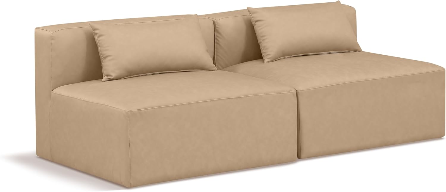 Meridian Furniture 668Tan-S72A Cube Collection Modern | Contemporary Modular Sofa with Soft Tan Vegan Leather, Modular to Create Infinite Configurations, 72″ W x 36″ D x 26″ H, Tan