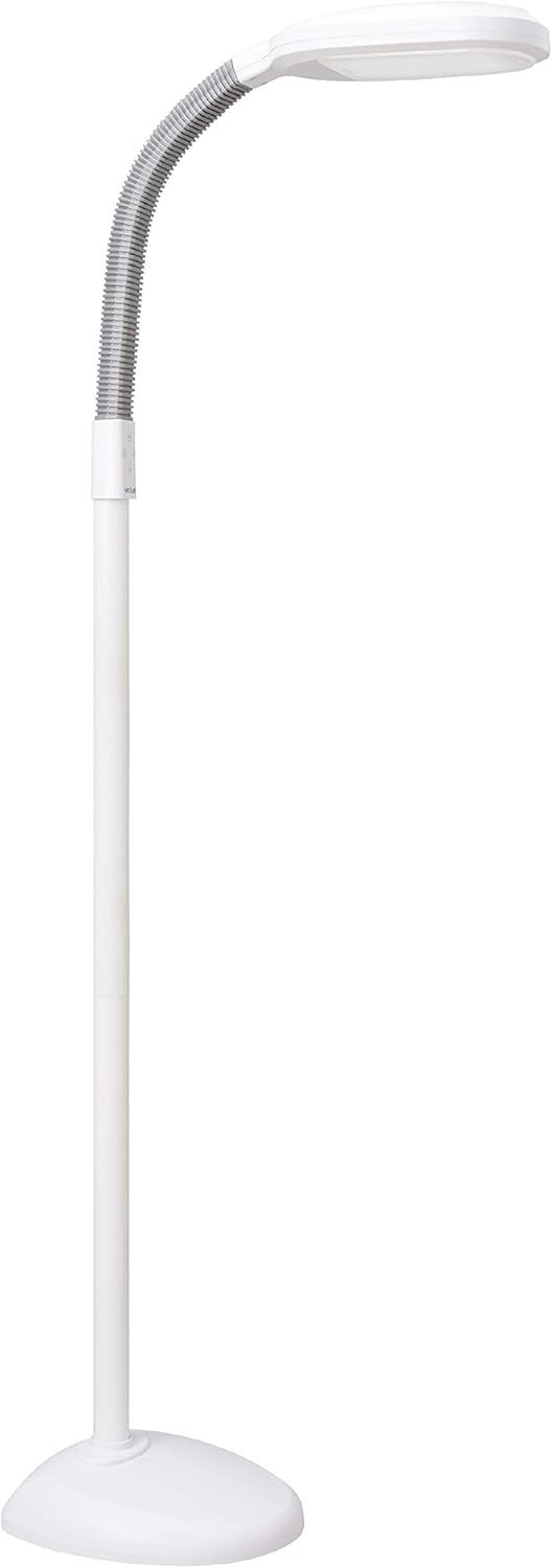 Verilux SmartLight Full Spectrum LED Modern Floor Lamp with Adjustable Brightness, Flexible Gooseneck and Easy Controls – Reduces Eye Strain and Fatigue – Ideal for Reading, Artists, Craft (White)