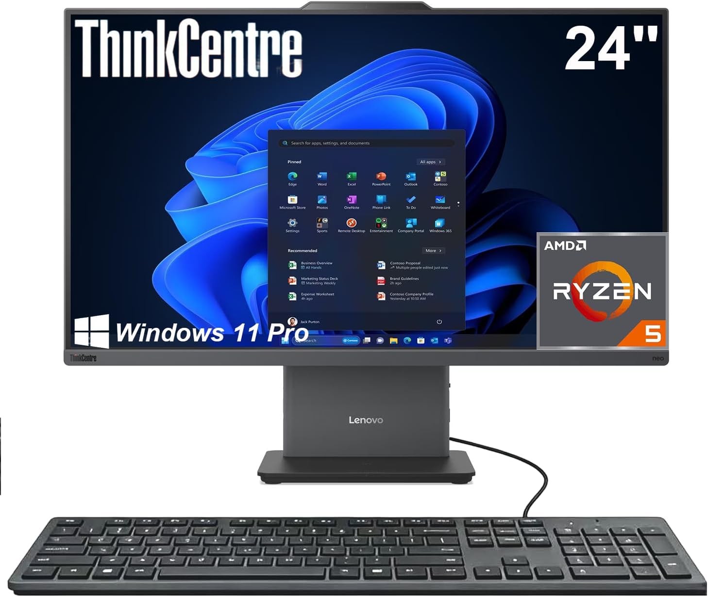 Lenovo 24″ ThinkCentre All-in-One Desktop Computer • 6-core AMD Ryzen 5 Processor • 16GB DDR5 • 512GB SSD • Wi-Fi 6 • HDMI in&Out • Wired KB&Mouse • Windows 11 Pro