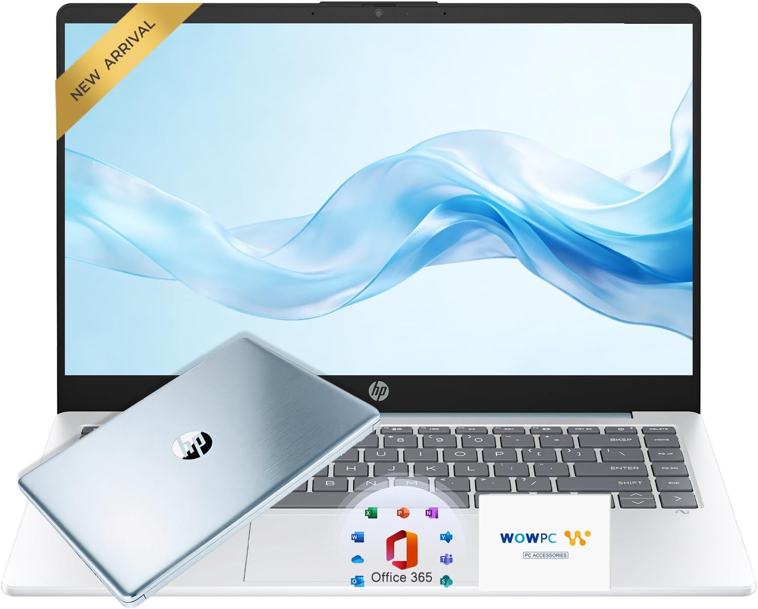 HP 14″ Moonlight Blue Laptop with Office 365, AMD CPU, 4GB DDR5 On-Board RAM, 1.1TB Storage (128GB SSD and 1TB OneDrive), HD Display, Windows 11, Energy-Efficient & Quiet Performance