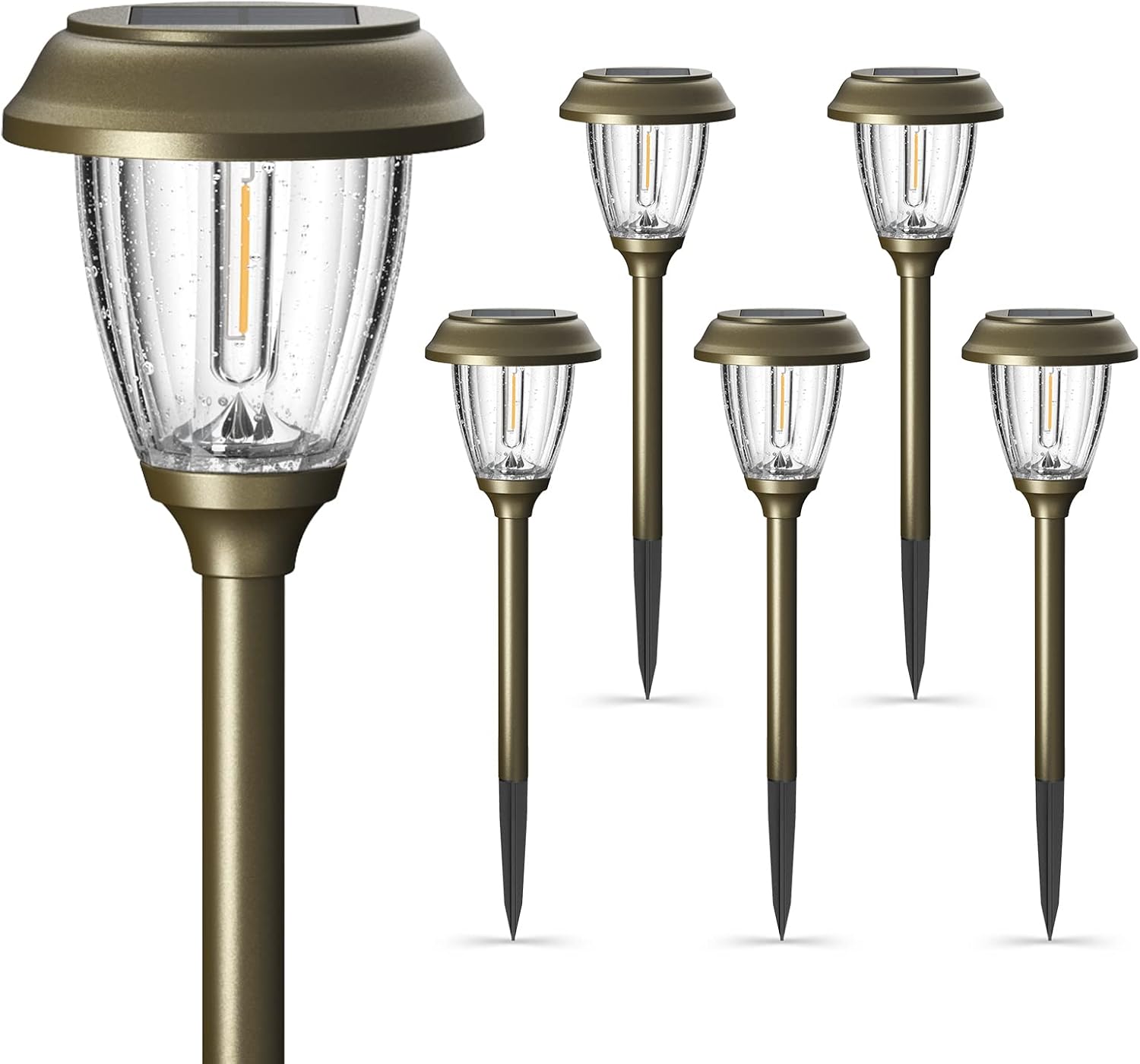 XMCOSY+ Solar Lights Outdoor 10/25 LM LED with 2 Lighting Modes, Solar Garden Lights Glass and Metal, IP65 Waterproof Solar Powered for Yard Pathway Walkway Driveway Patio (6 Pack, Warm White)