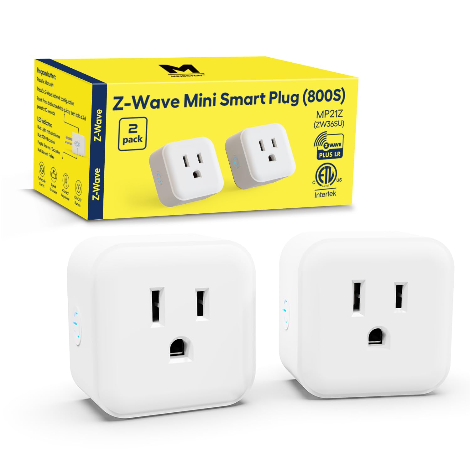 Minoston Smart Plug, Mini Plug-in Z-Wave 800 Series Socket with Built-in Repeater/RangeExtender, Z-Wave Hub Required, Compatible with SmartThings, Wink, Alexa, Google Assistant,FCC Listed, MP21Z