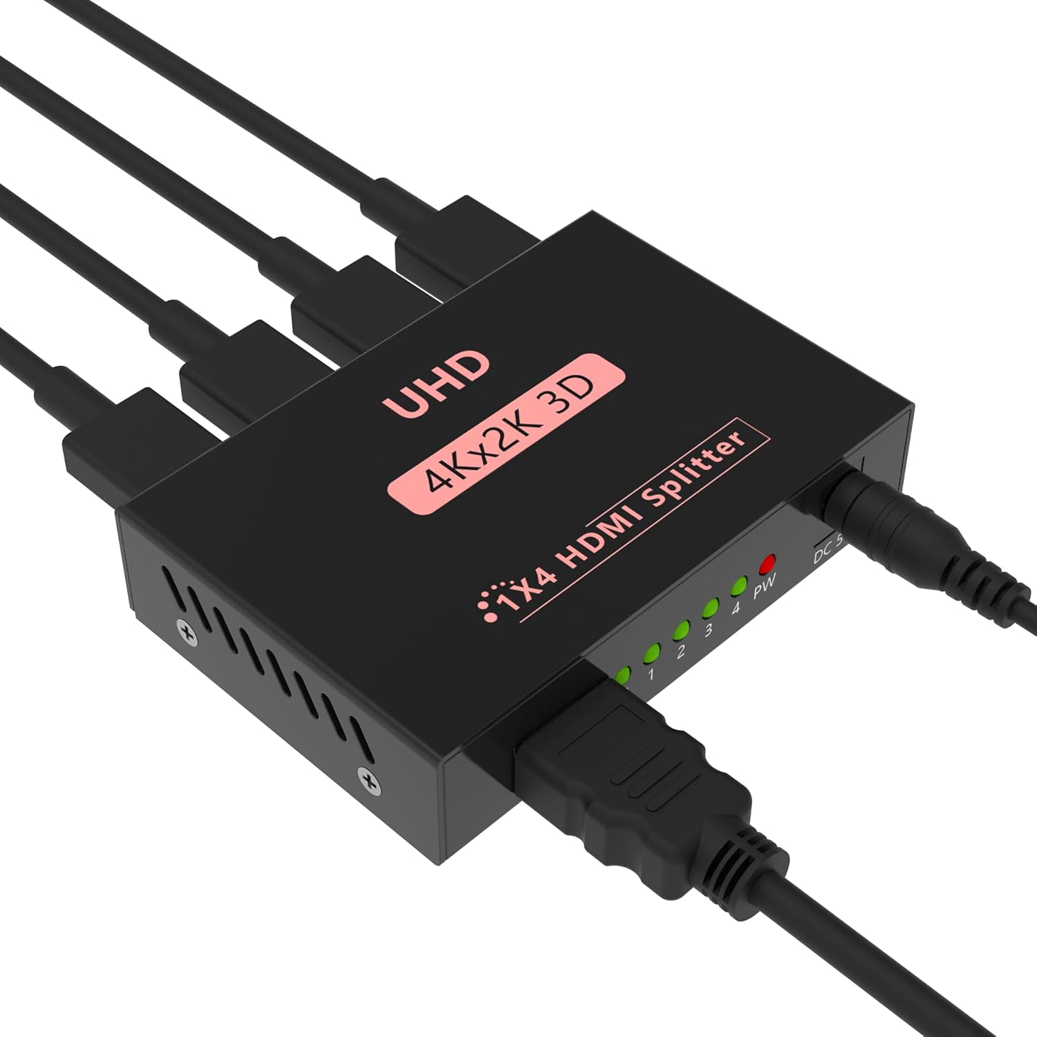 Sprolink LK5-H104 HDMI Splitter 1×4 Powered w/AC Adapter, 4K@30Hz 3D Full HD 1 in 4 Out Distributor for Fire TV Stick, PS5, HDTV, Xbox, Gaming Monitor