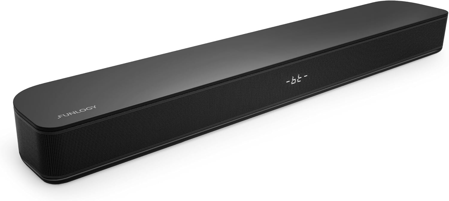 Sound Bar for Smart TV, 100W 2.1ch Bluetooth 5.0 Soundbar with HDMI ARC, Optical & AUX, Remote Control, for Projector and Gaming, Black