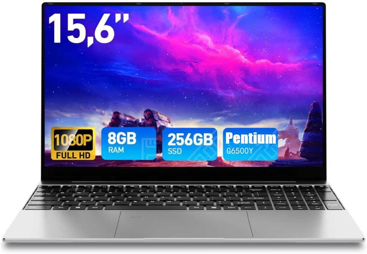 15.6 Inch Laptop Computer 8GB RAM 256GB SSD Win 11 Laptop, Pentium 6500Y Processor(Up to 3.4GHz), 1080P FHD Display, Backlit Keyboard, Fingerprint, USB3.0,WiFi5,Mini HDMI, BT5,Webcam