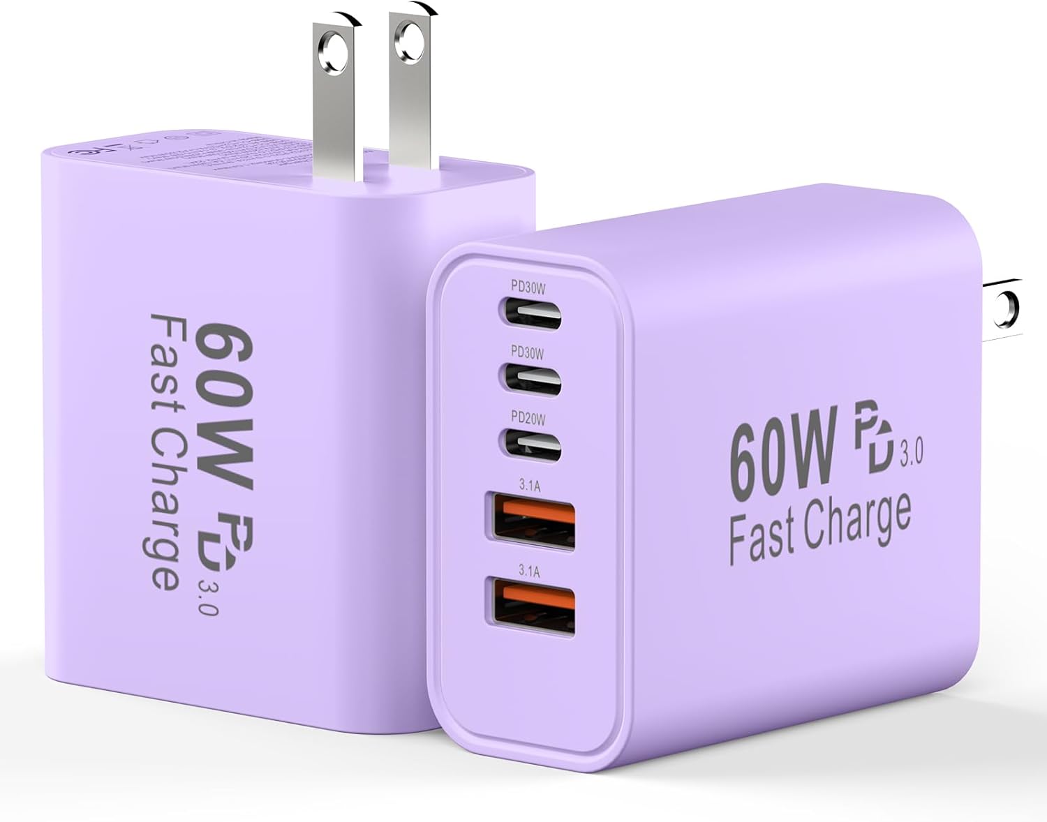 USB C Charging Blocks, 60W USBC Wall Fast Charger Block, Type C i-Phone USB C Charger Fast Charging Brick, 5-Port Multiport Charger Plug Power Adapter for Phone 17/16/15/14/13 ProMax, Pad,S25-Lavender