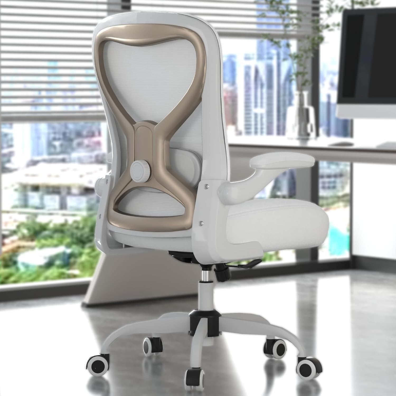 Office Desk Chair with Ergonomic Lumbar Support, Extra-Thick Seat Cushion, Flip-up Arms, Breathable Mesh Back, Computer Task Chair for Home Office