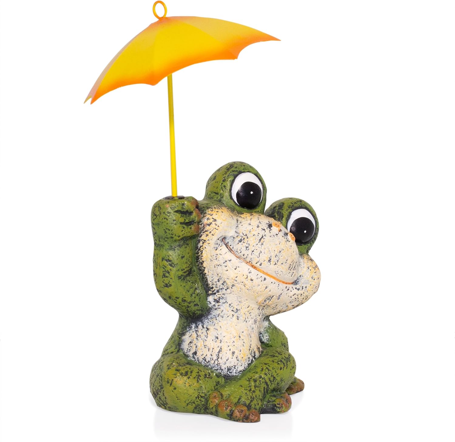 Alpine Corporation QWR1010HH 12″ Tall Garden Frog Statue – Sitting Jolly Frog with Yellow Umbrella Decoration – Ceramic Yard & Patio Decor – Durable Lawn Sculpture