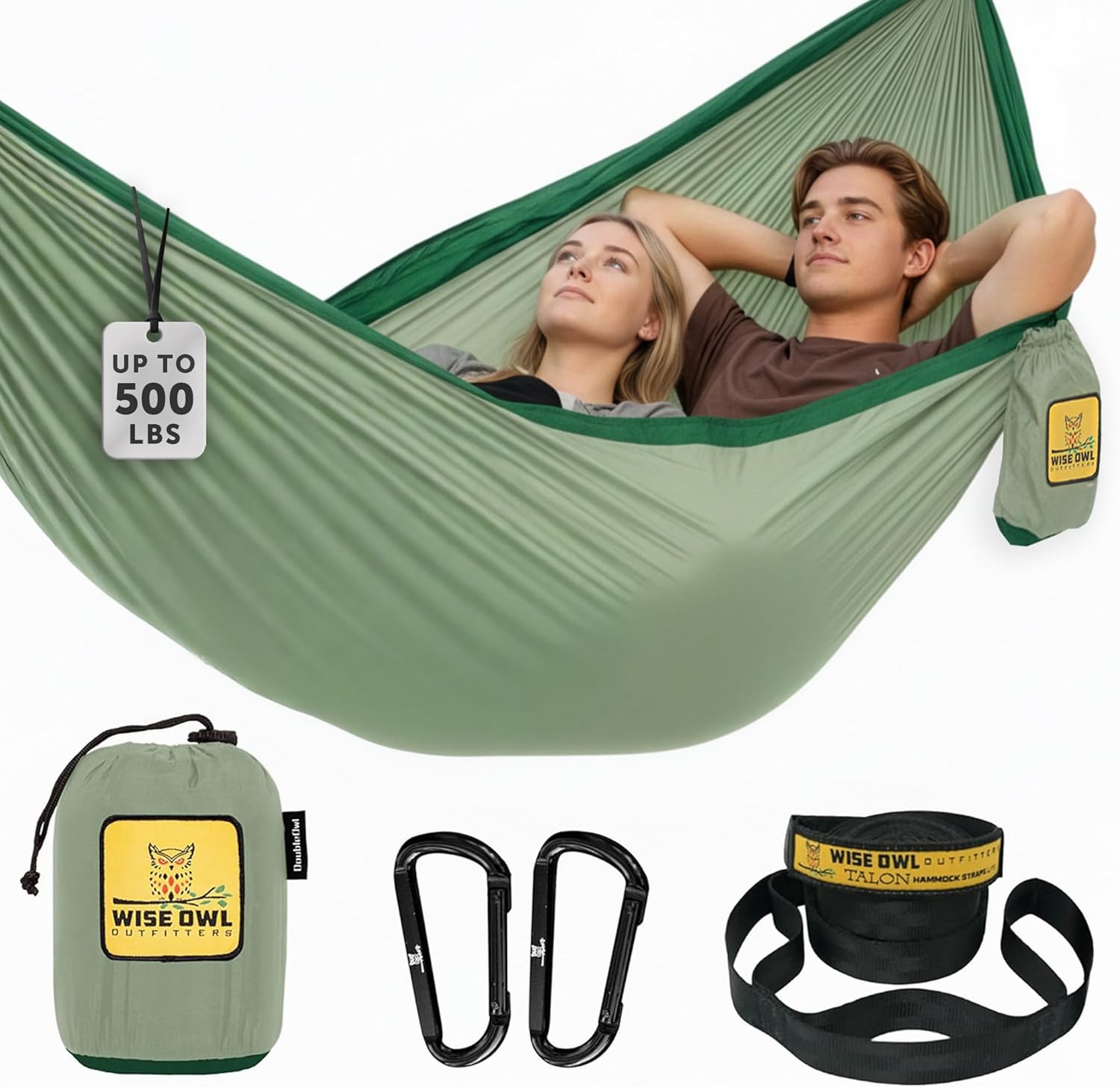 Wise Owl Outfitters Camping Hammock – 500lbs Portable Hammock with Tree Straps – Travel, Backpacking, Hiking, Outdoors Camping Gear – Single or Double