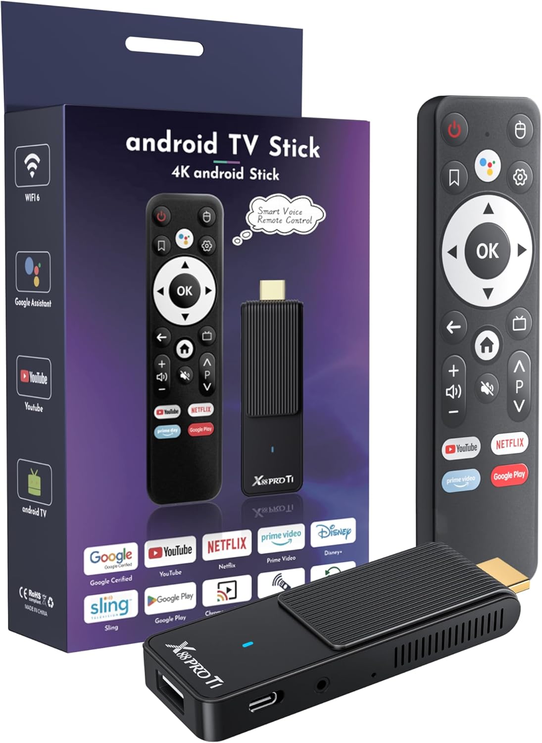 Android TV Stick 14.0, 2025 4K TV Stick 2GB RAM 16GB ROM Ultra HD RK3518 CPU Supports 2.4G/5G Wi-Fi Bluetooth 5.0 USB HDR10 with Bluetooth Voice Remote Control – Black