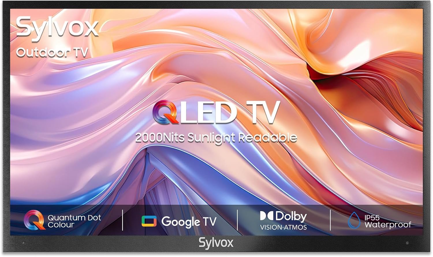 SYLVOX Outdoor TV, 65 inch Smart QLED TV, Full Sun 2000 Nit Sunlight Readable Display, Weatherproof, 4K UHD, IP55 Waterproof, Built-in Speakers, Commercial Grade Smart TVs(2024 Model)