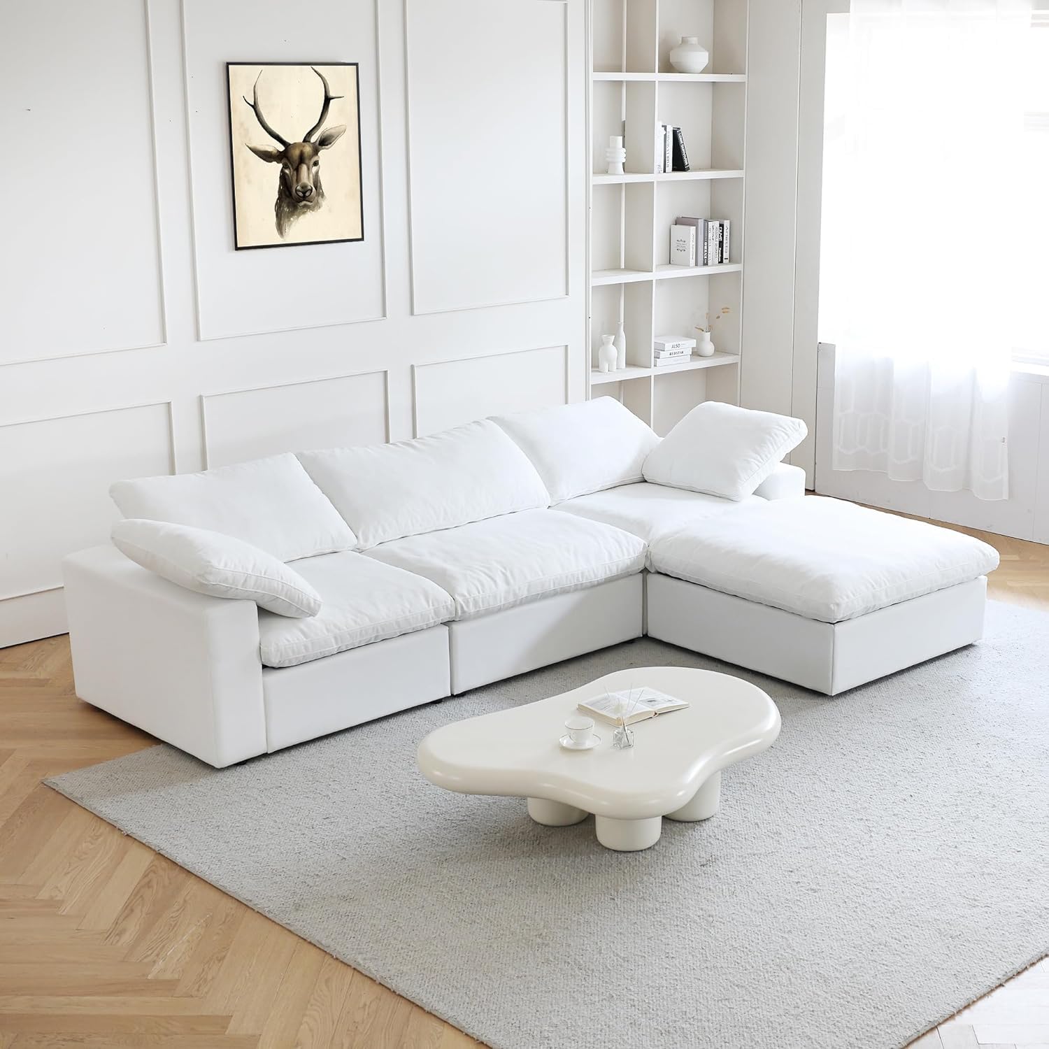 JACH 120″ L Shape Cloud Modular Couches for Living Room, Modern Convertible Sectional Sofa Couch, Couch Cushion Covers Removable, Sectional Sofas for Party Bedroom Apartment (White)