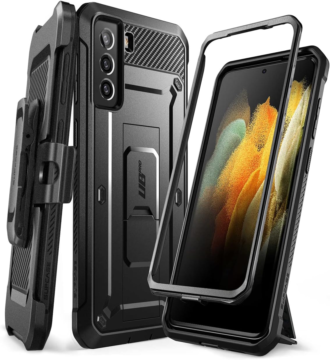 SUPCASE for Samsung Galaxy S21+ Plus Case with Stand (Unicorn Beetle Pro), [Built-in Front Frame & Belt-Clip] [Military-Grade Protection] Full-Body Rugged Phone Case for Galaxy S21+ Plus, Black
