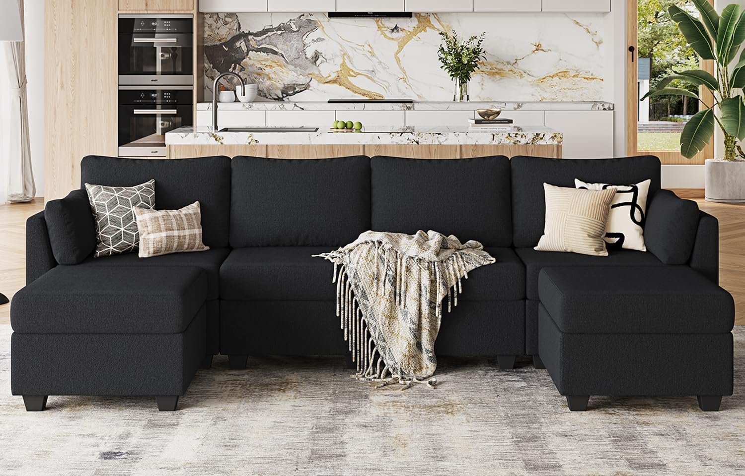 114.17″ Modular Sectional Sofa, 6 Seat Sectional Couches with Storage, Memory Foam, Convertible Modular Couch for Living Room, U Shaped Comfy Modular Sofa with Chaise, Black