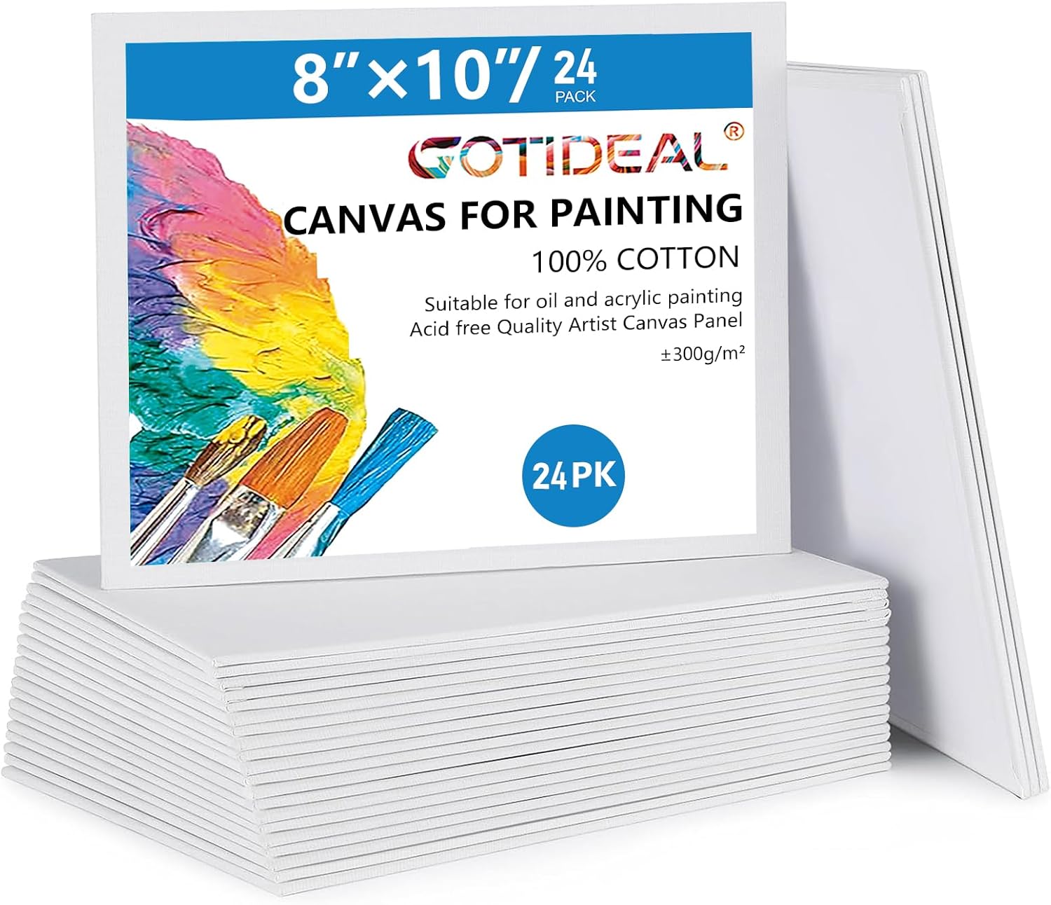 GOTIDEAL Canvas Boards for Painting, 8×10 inch Set of 24, Gesso Primed White Canvases for Painting – 100% Cotton Art Supplies Canvas for Acrylic Paint, Pouring, Oil Paint