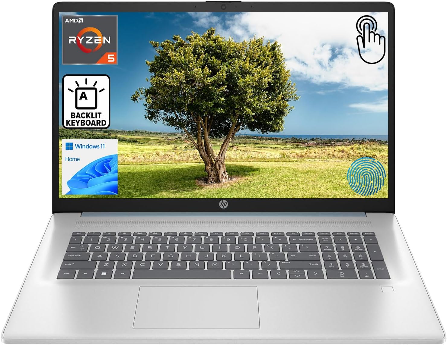 HP 17.3″ Touchscreen Laptop for Work and Home, AMD Ryzen 5 7430U, 8GB RAM, 128GB SSD, Webcam, HDMI, Backlit Keyboard, Fingerprint Reader, Wi-Fi 6, Windows 11 Home, Blue