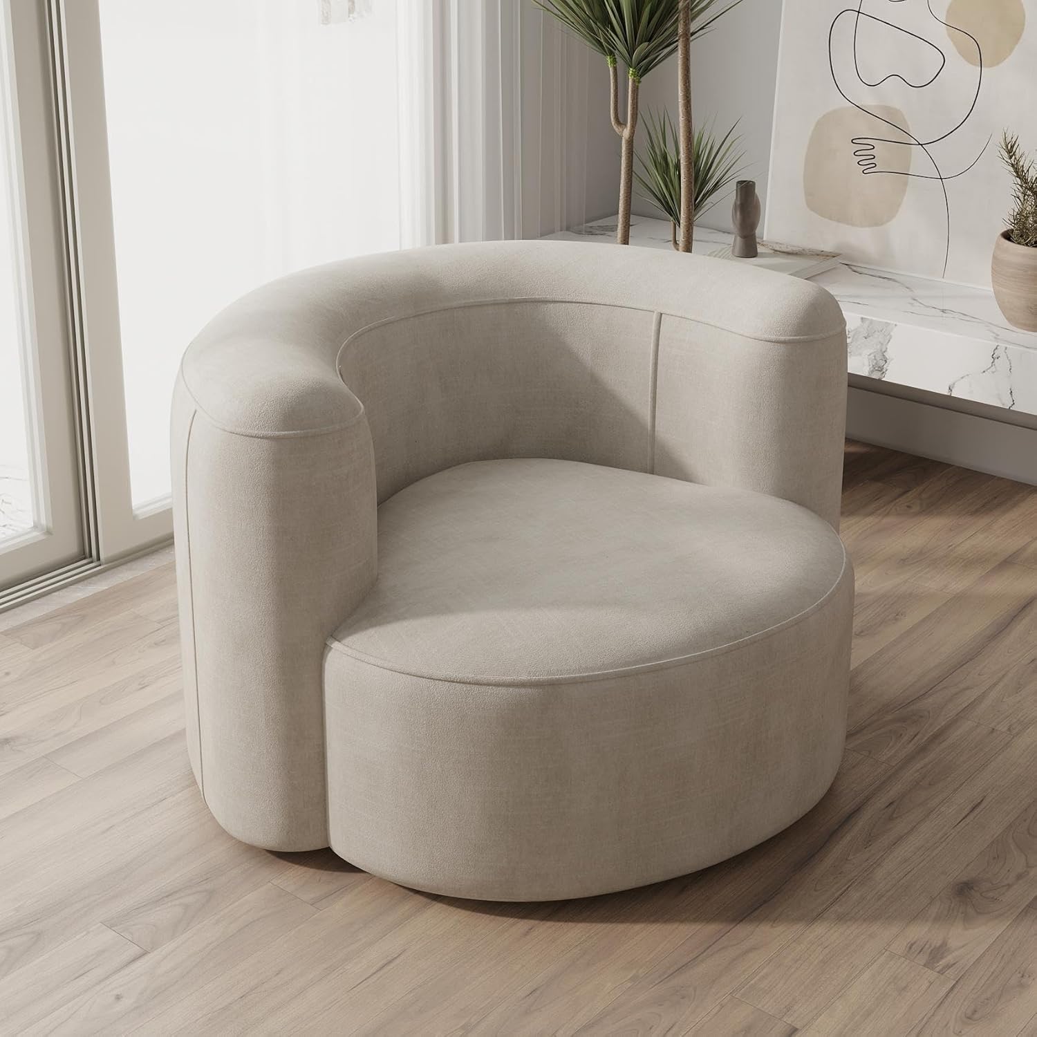 Acanva Luxury Modern Tight Curved Back Velvet Sofa, Minimalist Style Comfy Couch for Living Room Apartment Reception Space, Cream Single Chair