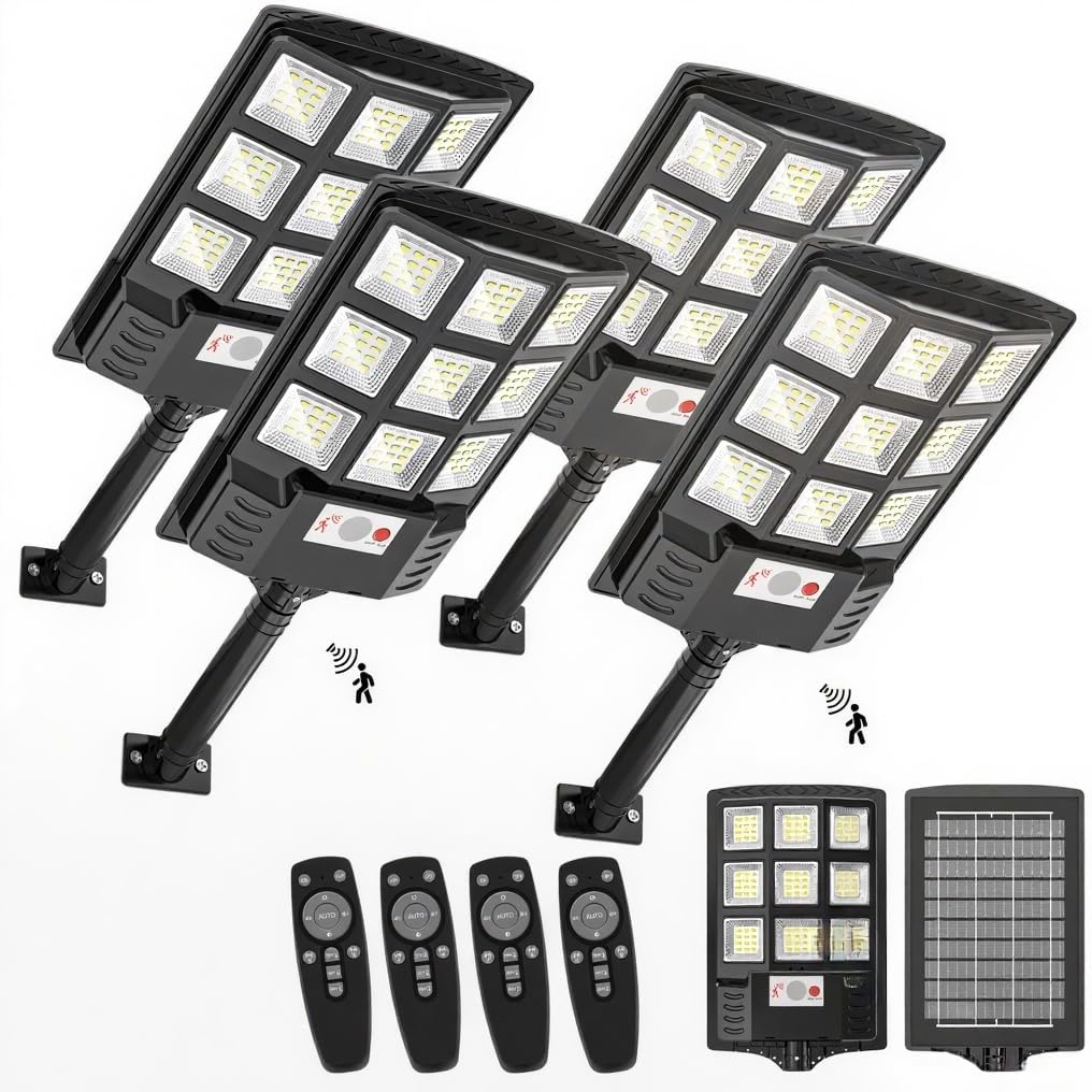 Sunwish 4 Pack Solar Lights Outdoor Solar Street Lights Outdoor, Solar Dusk to Dawn Outdoor Lights with Remote Control, Motion Sensor IP66 Waterproof Flood Lights for Garden Yard Parking Lot (4PACK)