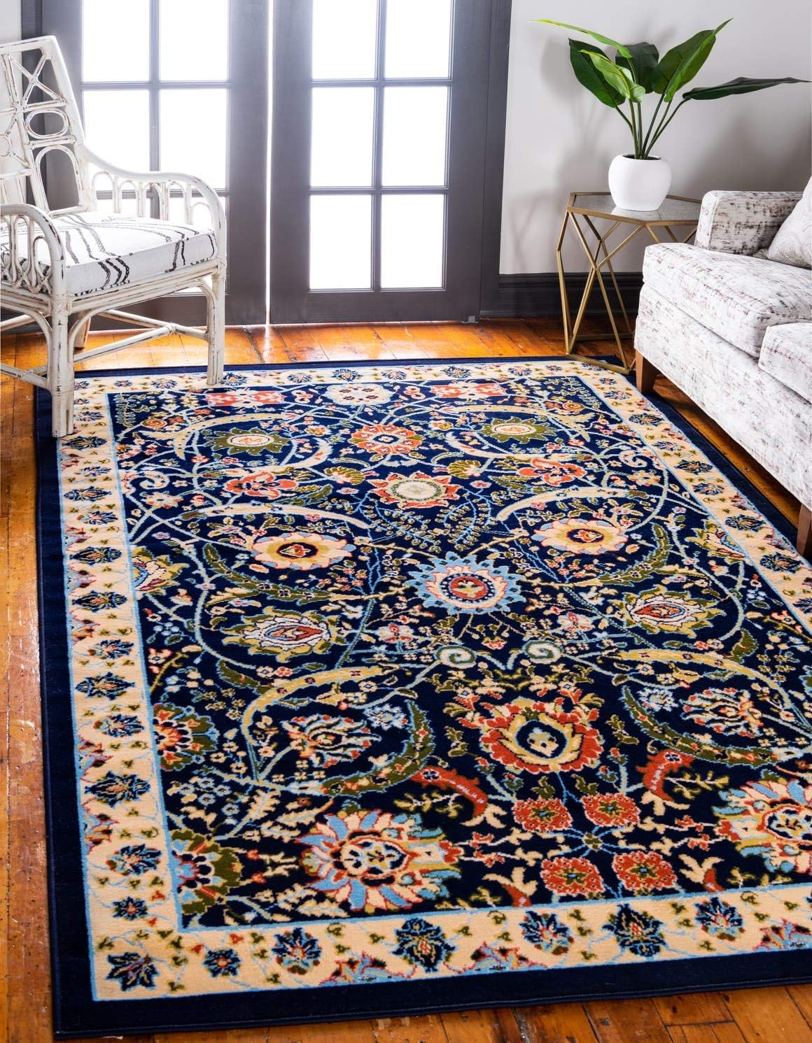 Unique Loom Espahan Collection Area Rug – Cape Cod (7′ 1″ x 10′ Rectangle, Navy Blue/ Black)