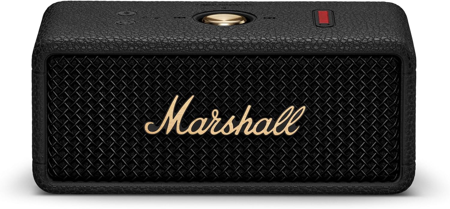Marshall Emberton III Portable Bluetooth Speaker – Rugged Waterproof IP67 Design | Loud Stereo Sound, Deep Bass with 32+ Hr Playtime | Compact and Wireless for Travel and Outdoors – Black & Brass
