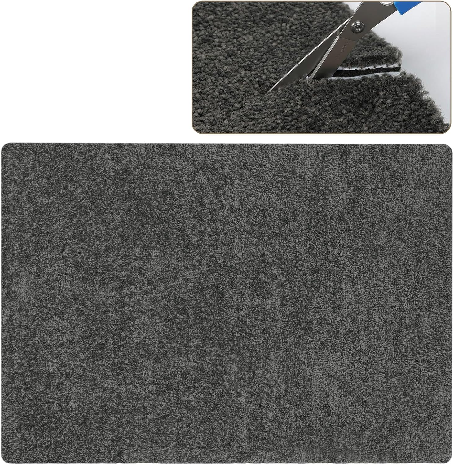 PURE ERA Cuttable Area Rug 2 x 3 Feet Non Slip Carpet Stair Treads Landing Mat Self Adhesive for Kitchen Entryway Washable Rug Indoor Doormat Reusable Customize Rug Dark Gray