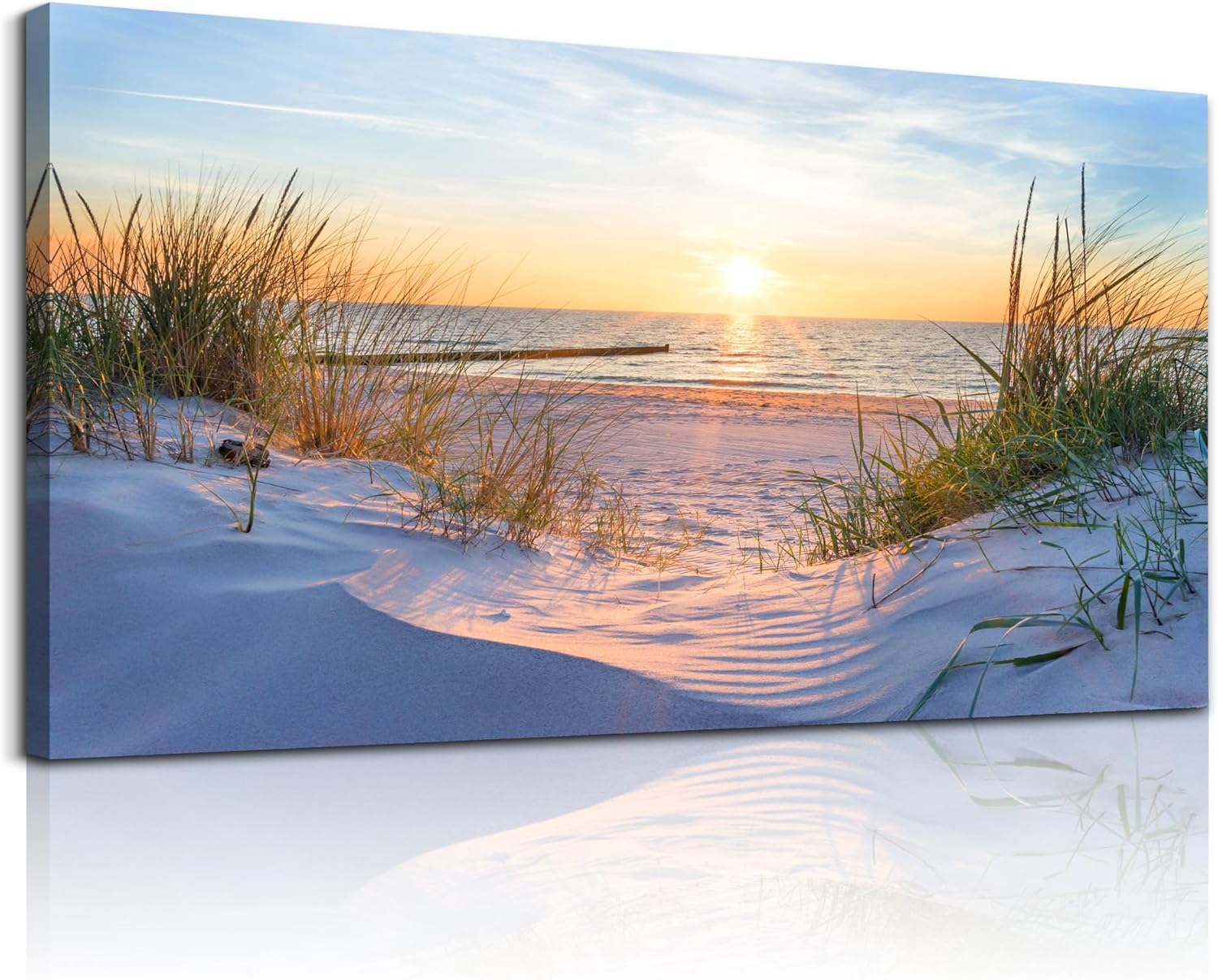 MHARTK66 Wall Decor For Living Room Large Canvas Wall Art For Bedroom Modern Office Pictures Wall Artwork Blue Sun Beach Grass Ocean Landscape Paintings Canvas Art Prints Home Decorations