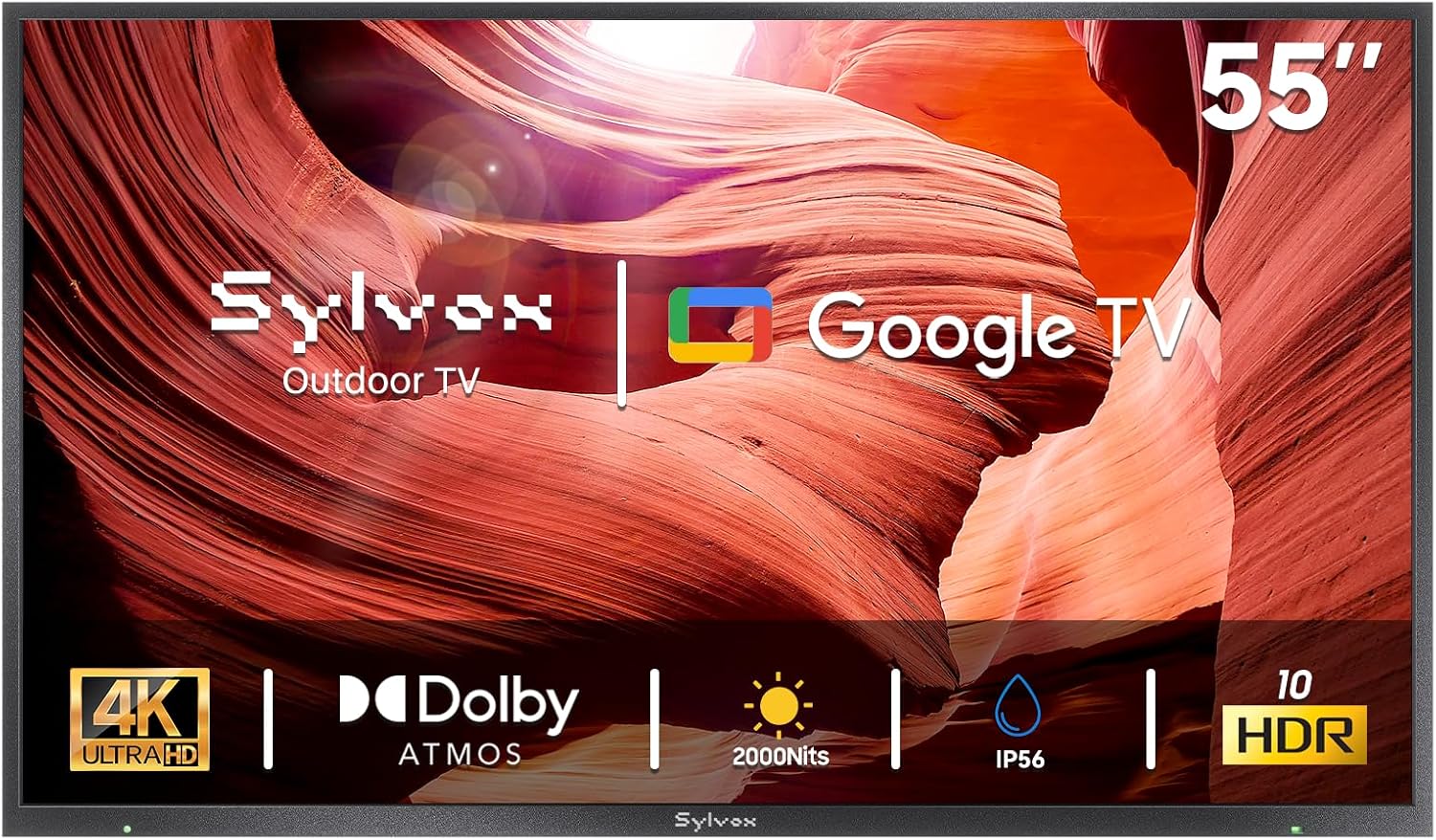 SYLVOX Outdoor TV, 55 inch 2000 Nit High Brightness Smart TVs, 4K Sunlight Readable Display, IP56 Waterproof, Smart TV for Outdoor Households or Commercial Places (Pool Pro 2.0/2024)