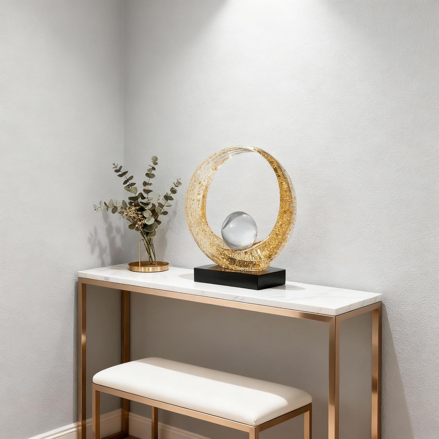 Golden Wave Resin Origami Statue Modern Abstract Home Decoration Emphasizes Abstract Office Desk Center Art Statue Table Family Bedroom Living Room Golden Stripe Decoration (A-White Gold)