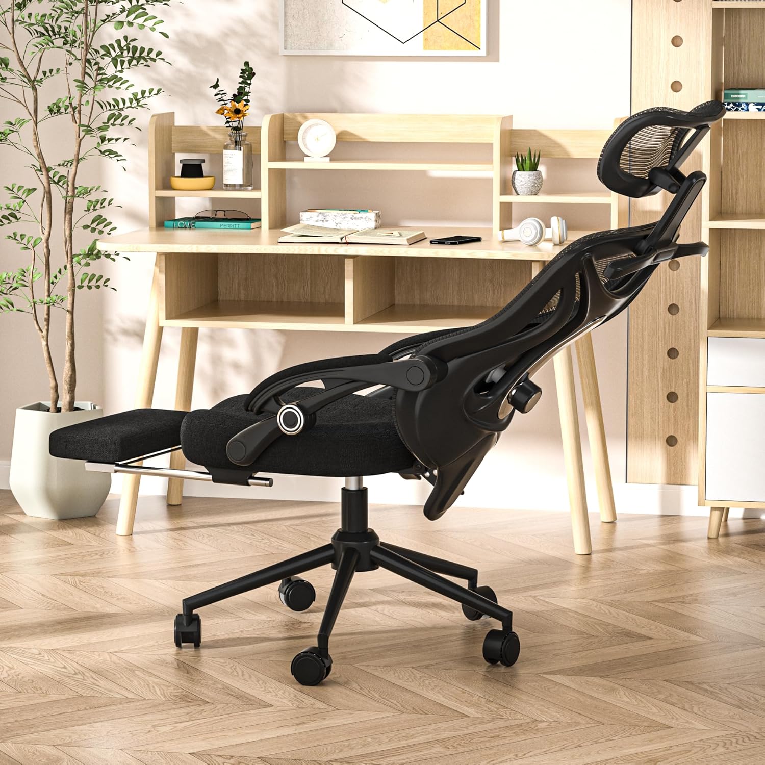 Ergonomic Office Chair with Footrest – Adjustable Lumbar Support & Headrest, 90-160° Reclining Mesh Back Computer Chair – Home Office/Gaming, 350lbs Capacity