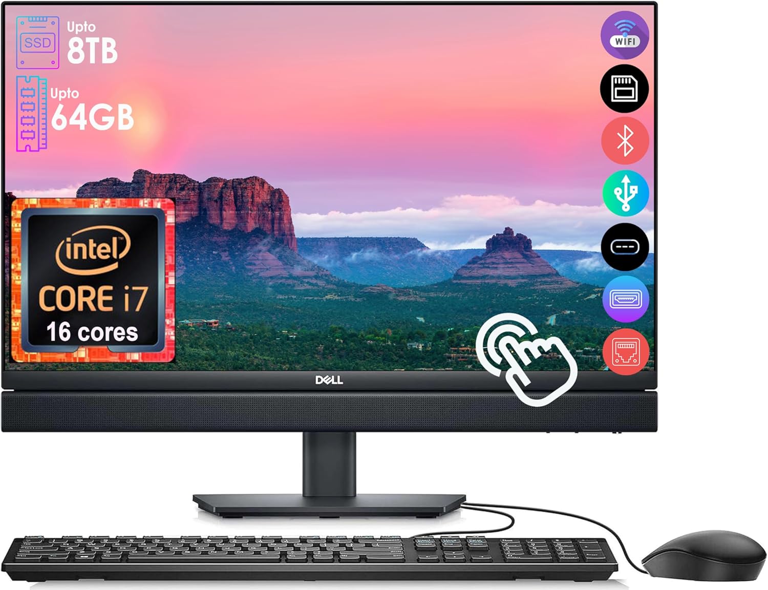 Dell Optiplex All-in-One Desktop Computer, Touch Screen, Intel i7-13700(Beat i9-12900K), 24″ Full HD Display, 64GB DDR5 RAM, 2TB SSD, HDMI in&Out, USB-C, SD-Reader, w/Keyboard & Mouse, Windows 11 Pro
