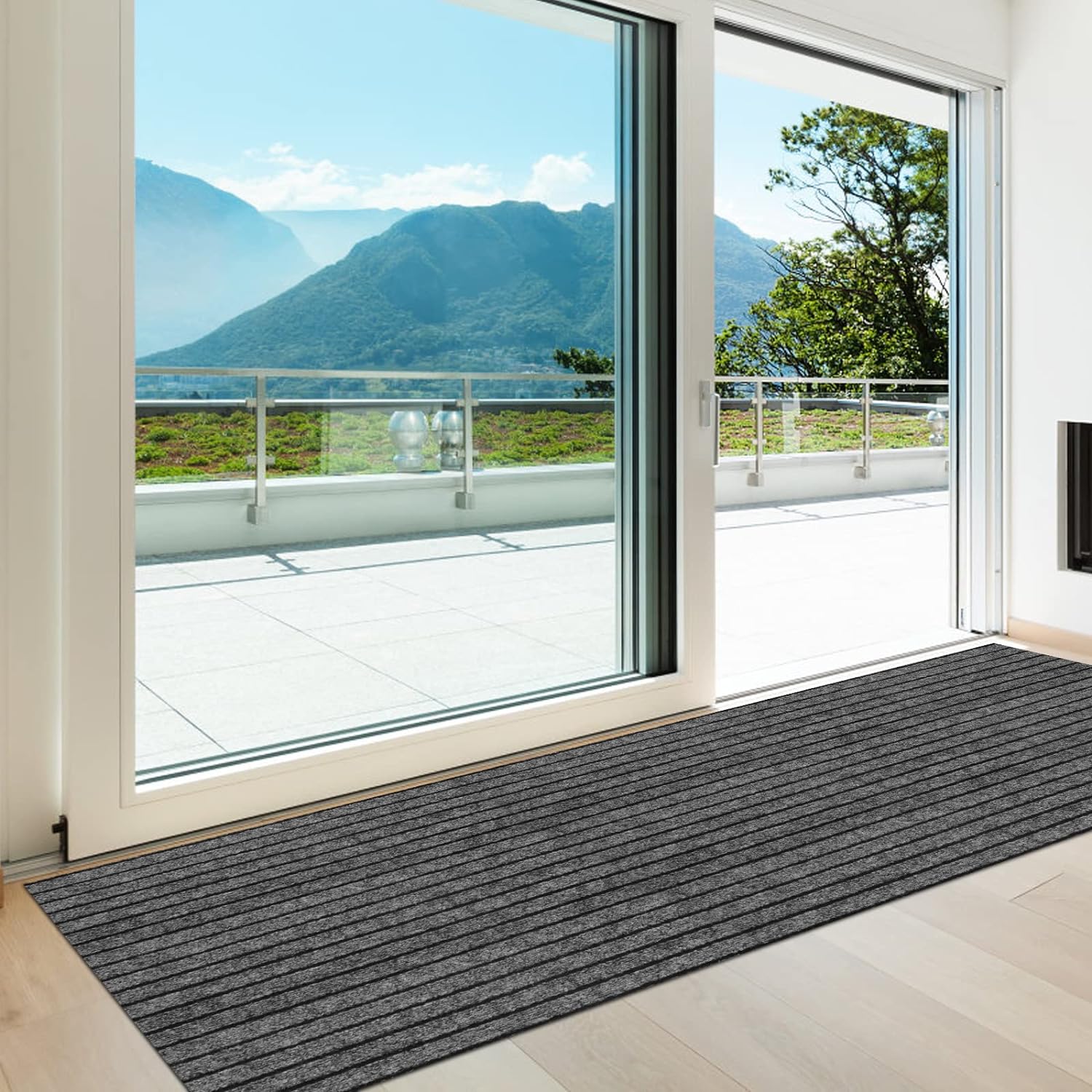 Heyroll Custom Size Hallway Runner Rug, Backed Non-Slip Waterproof Runner Rugs, Washable Outdoor Indoor Carpet Runner Rug for Floor, Entryway, Kitchen, Laundry, Balcony, Garage 2′ x 6′, Stripe Gray