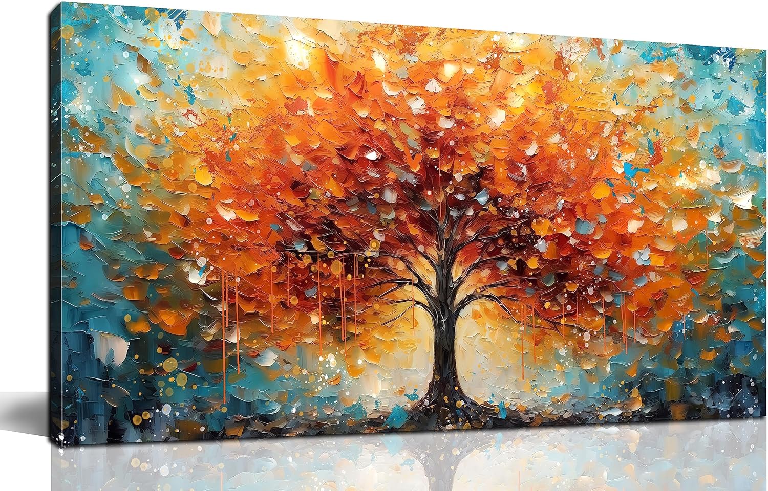 Zoyotago Large Canvas Wall Art Orange Yellow Tree Picture Modern Canvas Prints Ready to Hang for Bedroom Living Room Size 20×40