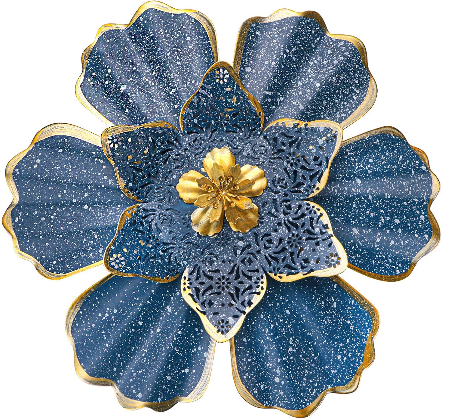 EASICUTI Blue Metal Flower Wall Decor Boho Metal Wall Art Decorations Hanging For Indoor Outdoor Home Bathroom Patio Fence Garden Bedroom Living Room Or Wall Sculptures 12 Inch