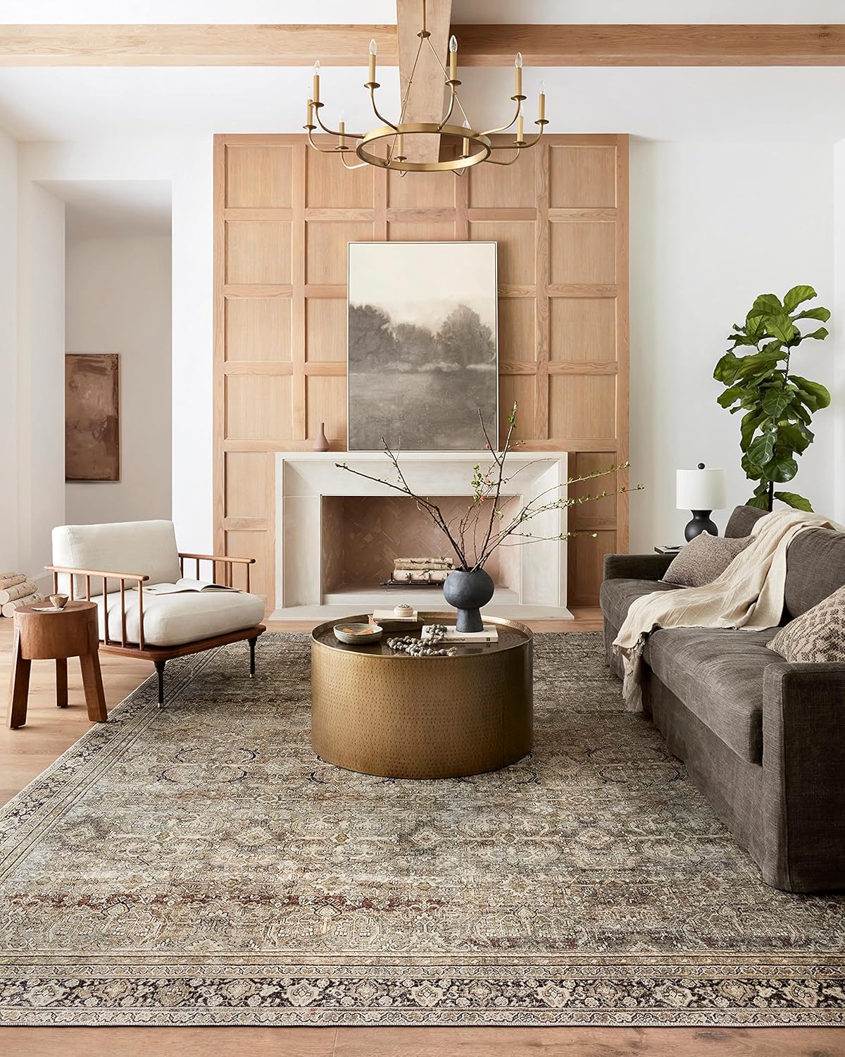 Loloi Layla Collection LAY-03 Olive/Charcoal 9′-0″ x 12′-0″ .13″ Thick Area Rug, Soft, Durable, Vintage Inspired, Distressed, Low Pile, Non-Shedding, Easy Clean, Printed, Living Room Rug