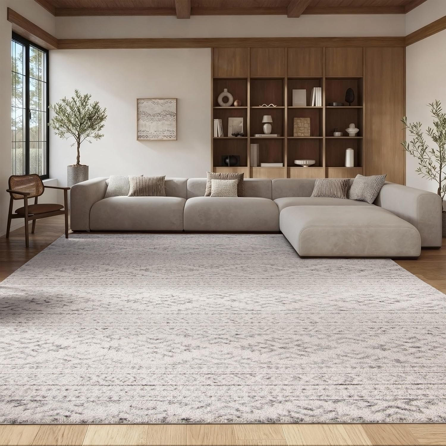 SAFAVIEH Area Rug 8×10 – Tulum Collection – Large – Ivory & Grey, Moroccan Boho Tribal Design, Non-Shedding & Easy to Clean, Ideal for Living Room, Bedroom, Dining Space (TUL272A)