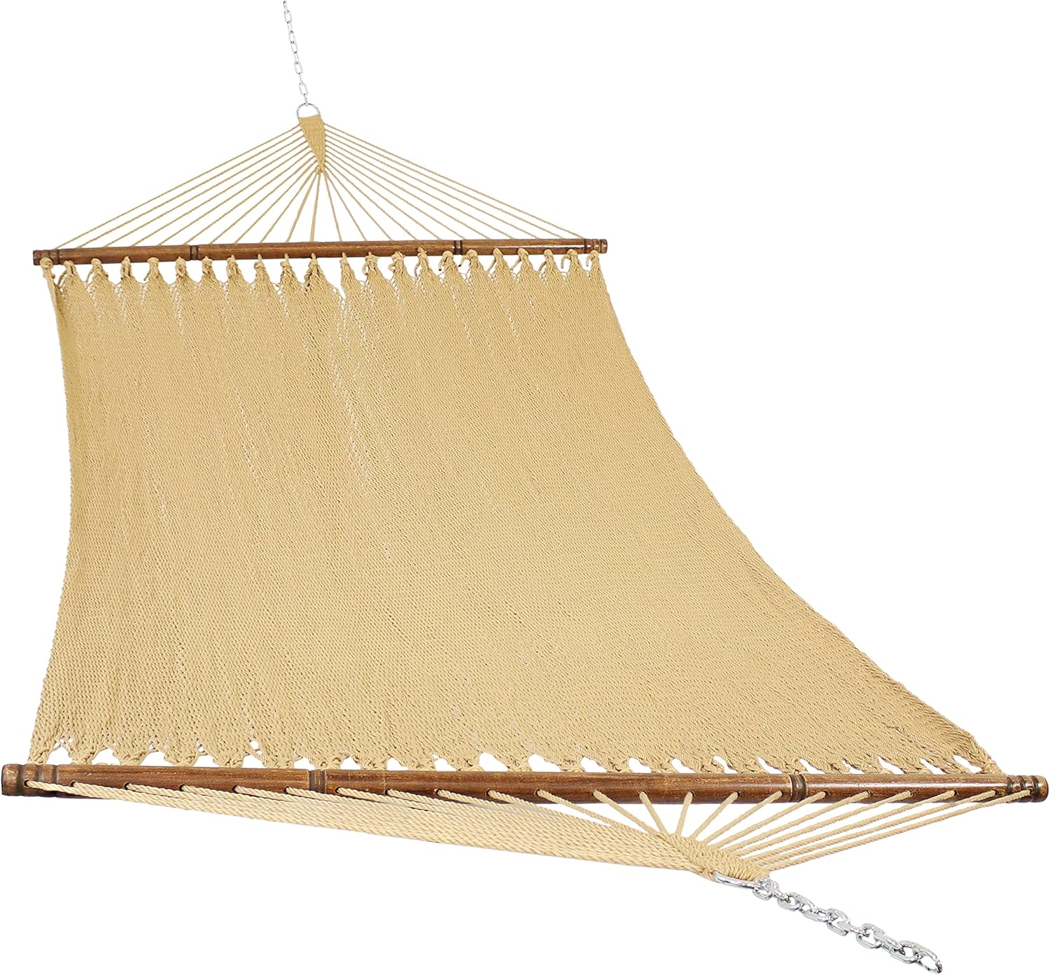 Sunnydaze Soft-Spun Polyester Rope Double Hammock for Outside – 600-Pound Weight Capacity Extra Large Hammock – Tan